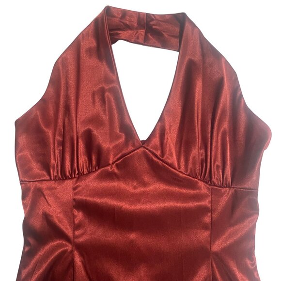 Agogo Threads Babydoll Maxi Halter Dress Womens L Red Satin Feel Sleeveless Open - Picture 7 of 13